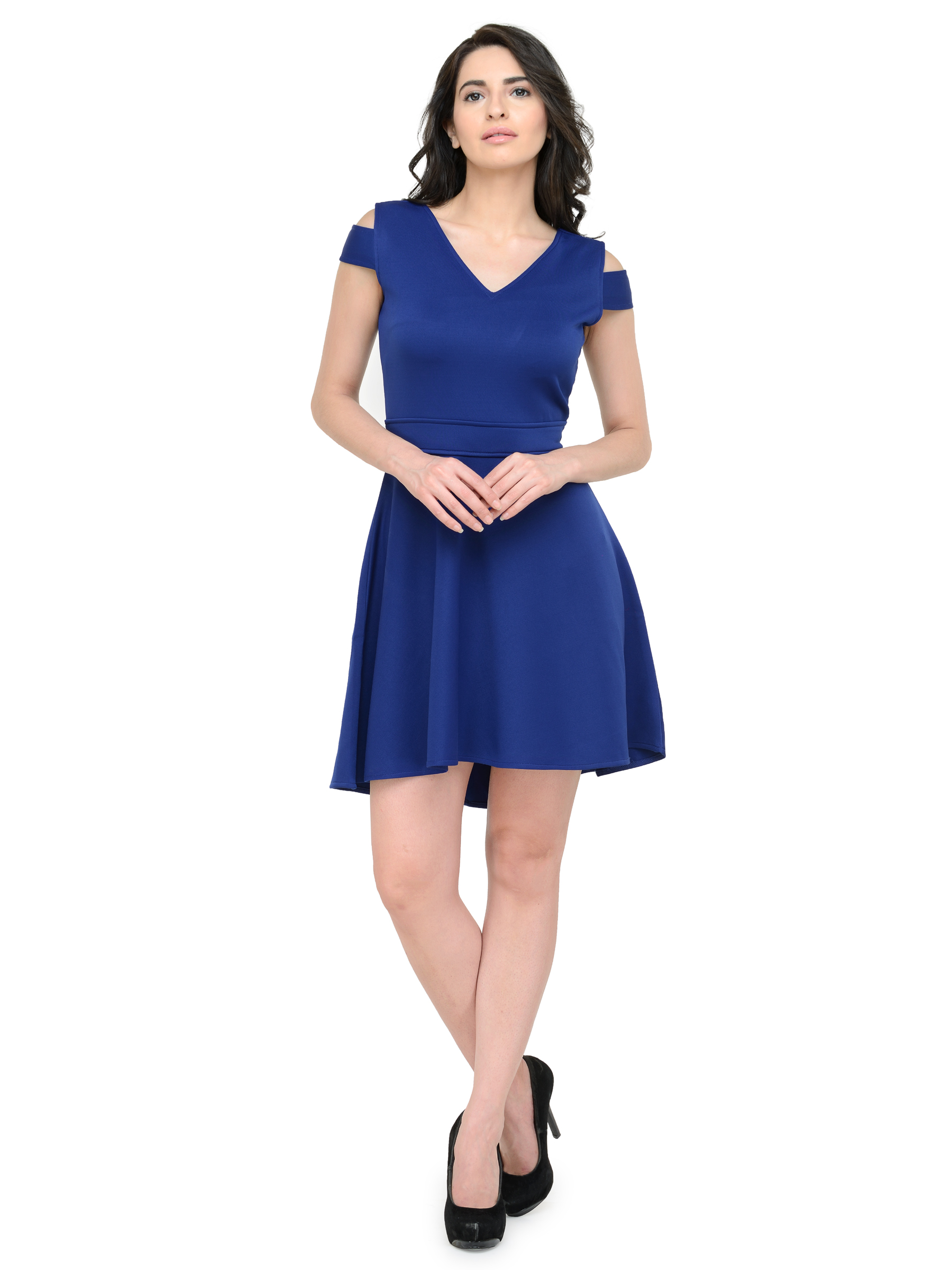 FLARED NAVY BODYCON MIDI DRESS